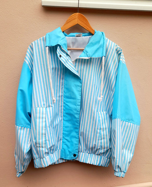 Vintage 80s Blue & White Stripe Polycotton Lightweight Jacket