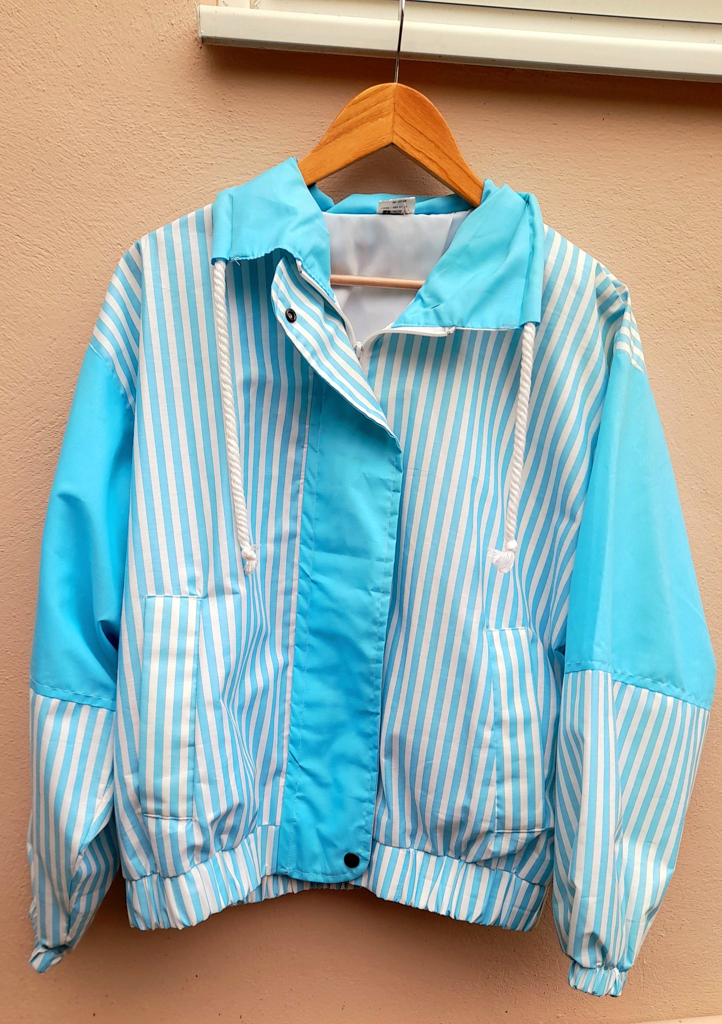 Vintage 80s Blue & White Stripe Polycotton Lightweight Jacket