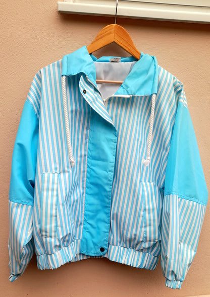 Vintage 80s Blue & White Stripe Polycotton Lightweight Jacket