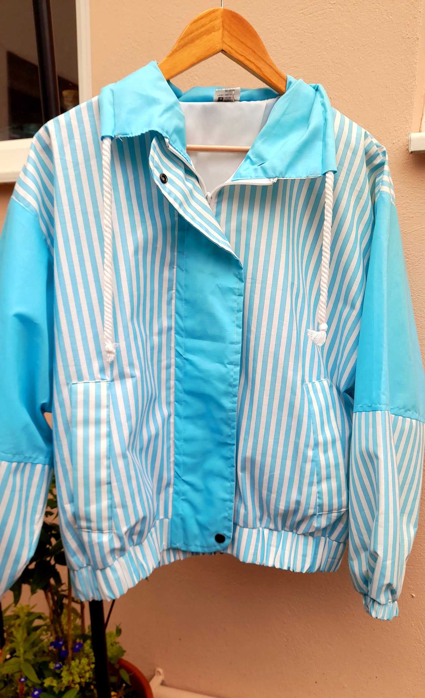 Vintage 80s Blue & White Stripe Polycotton Lightweight Jacket