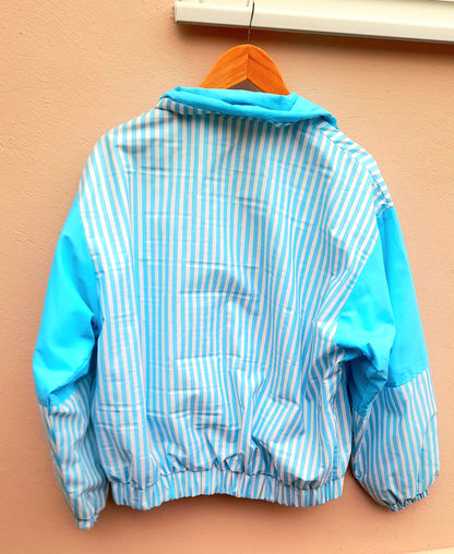 Vintage 80s Blue & White Stripe Polycotton Lightweight Jacket