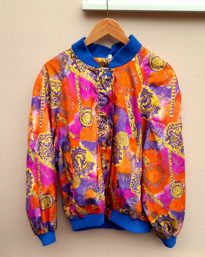Vintage Orange Ethnic Print Waterproof Ribbed Jacket