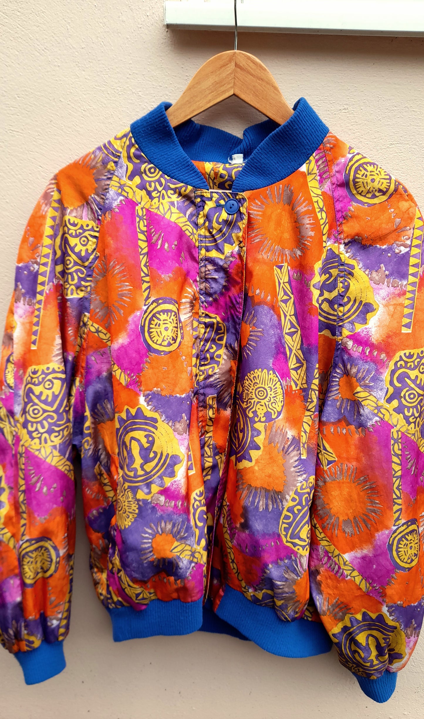 Vintage Orange Ethnic Print Waterproof Ribbed Jacket
