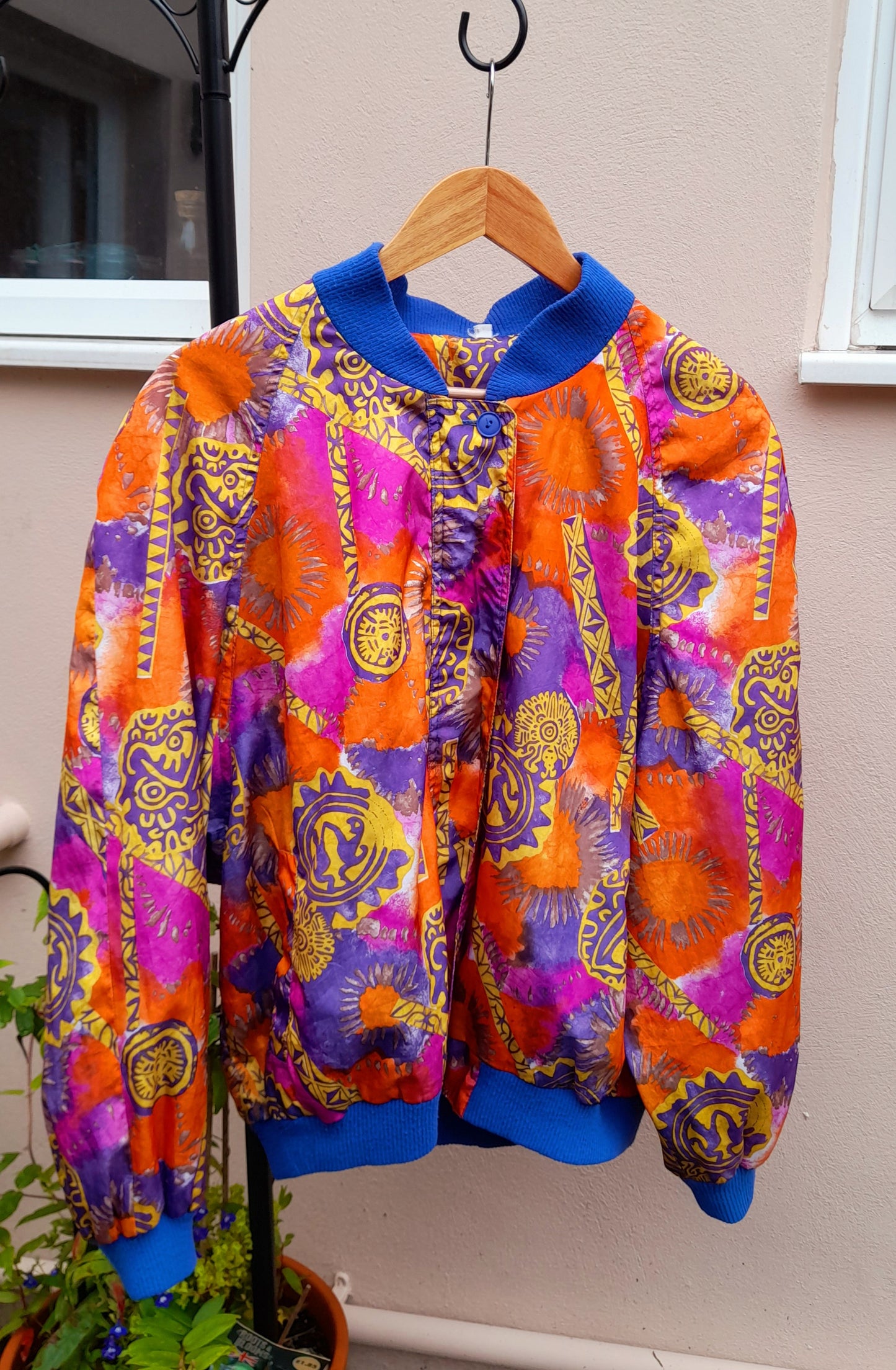 Vintage Orange Ethnic Print Waterproof Ribbed Jacket