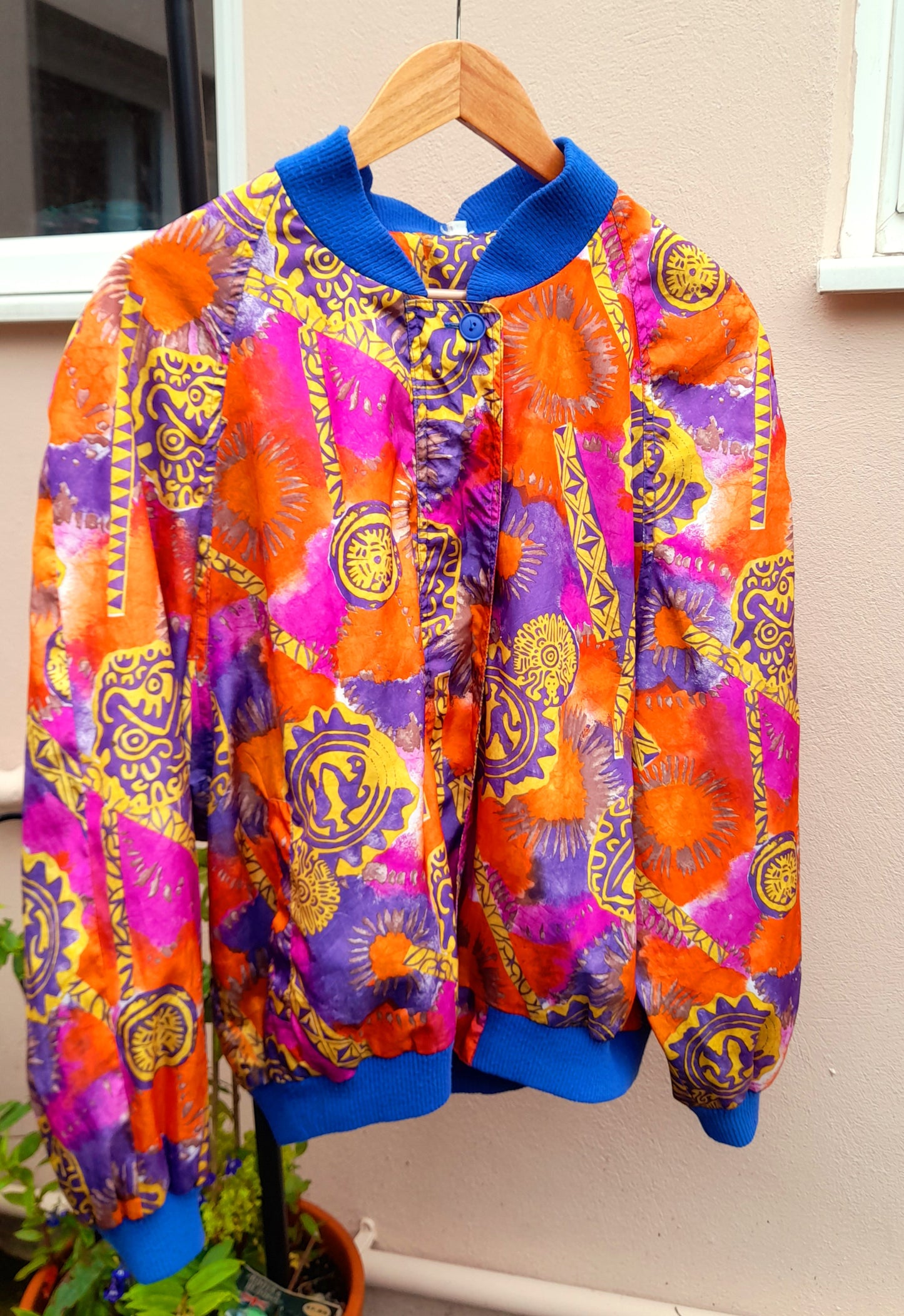 Vintage Orange Ethnic Print Waterproof Ribbed Jacket