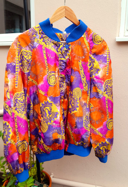 Vintage Orange Ethnic Print Waterproof Ribbed Jacket