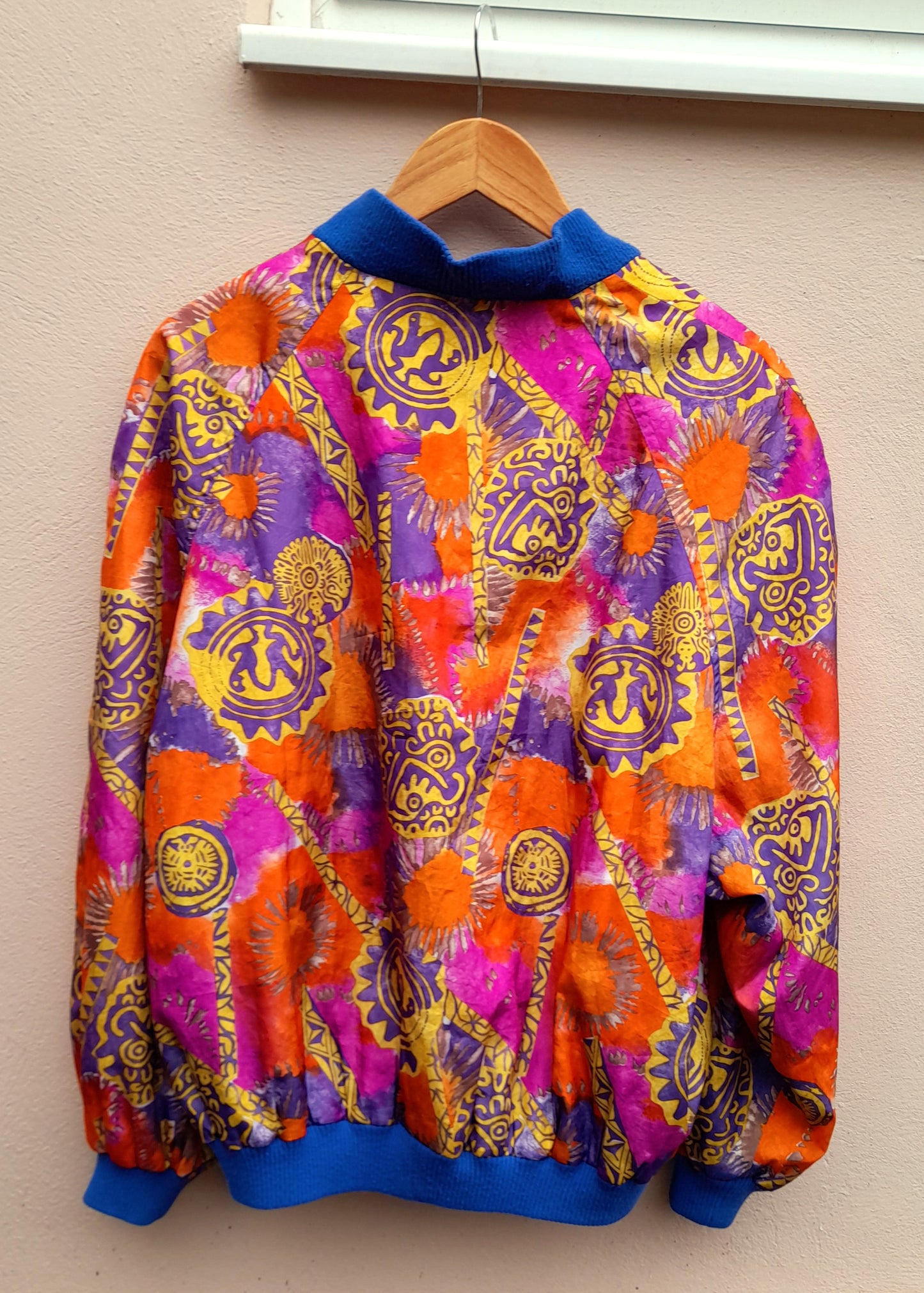 Vintage Orange Ethnic Print Waterproof Ribbed Jacket