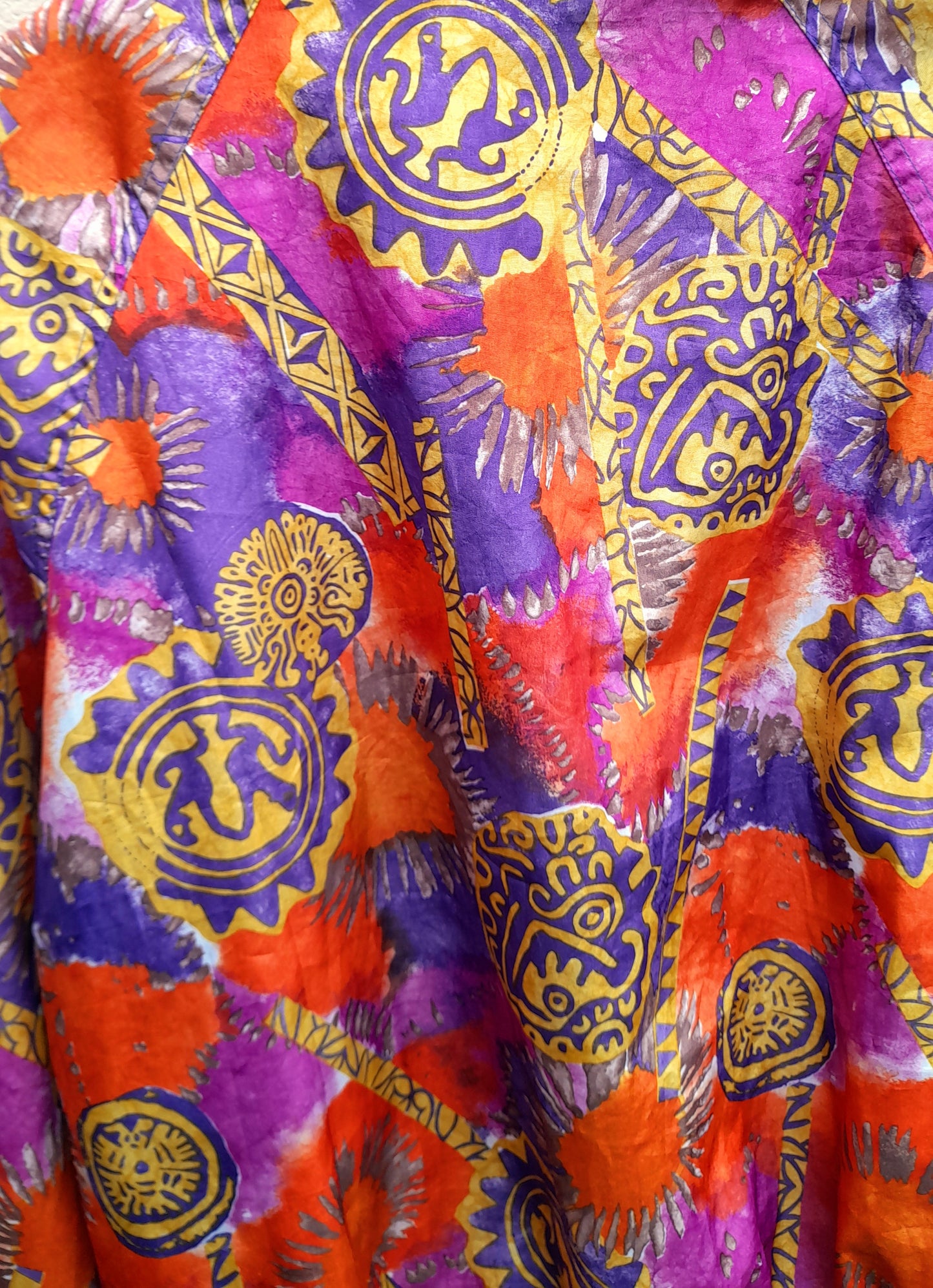 Vintage Orange Ethnic Print Waterproof Ribbed Jacket
