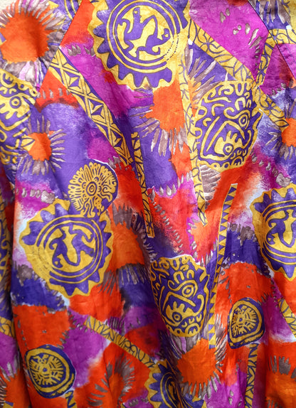 Vintage Orange Ethnic Print Waterproof Ribbed Jacket