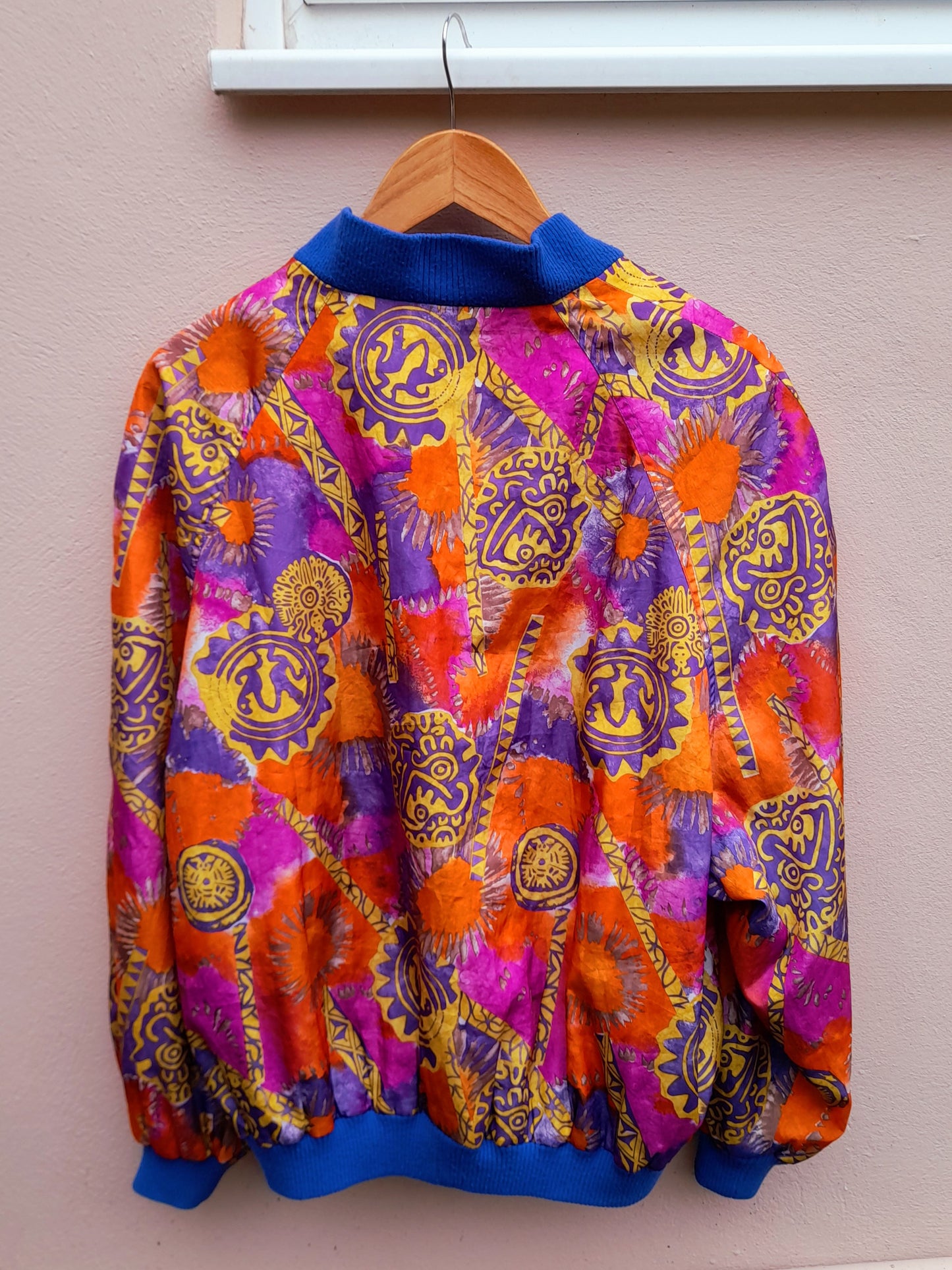 Vintage Orange Ethnic Print Waterproof Ribbed Jacket