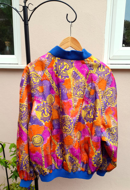 Vintage Orange Ethnic Print Waterproof Ribbed Jacket