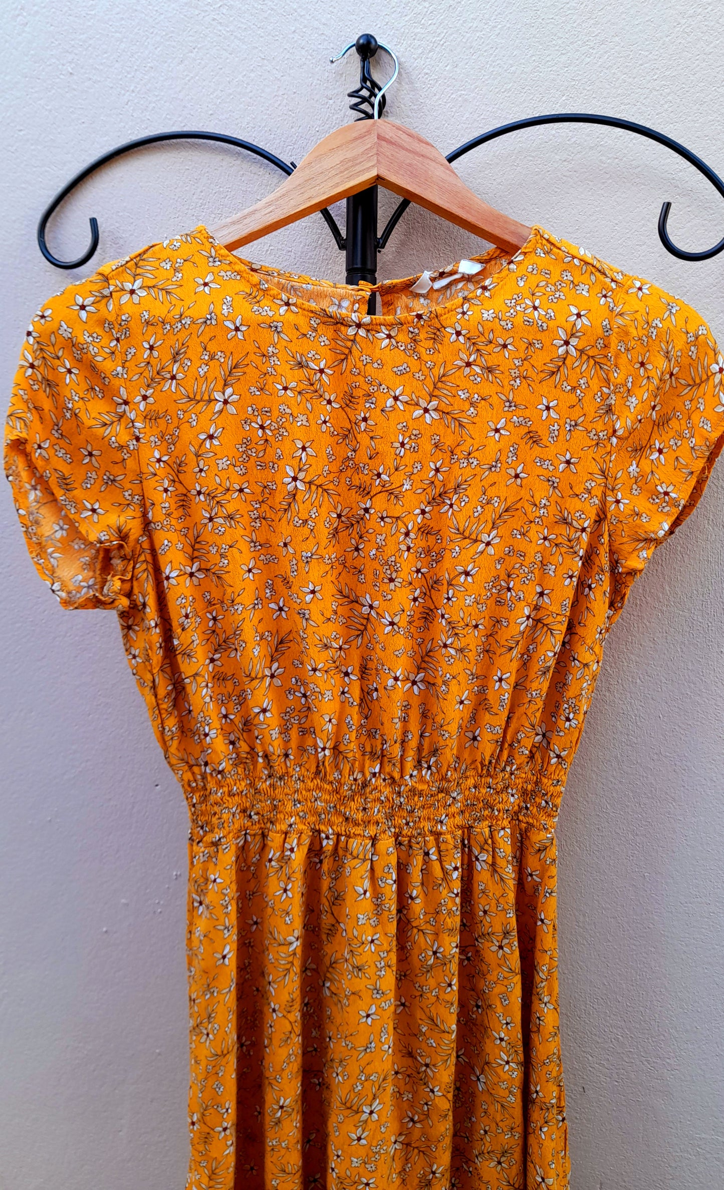 Orange Cream Flower Print Viscose Button Tea Dress
