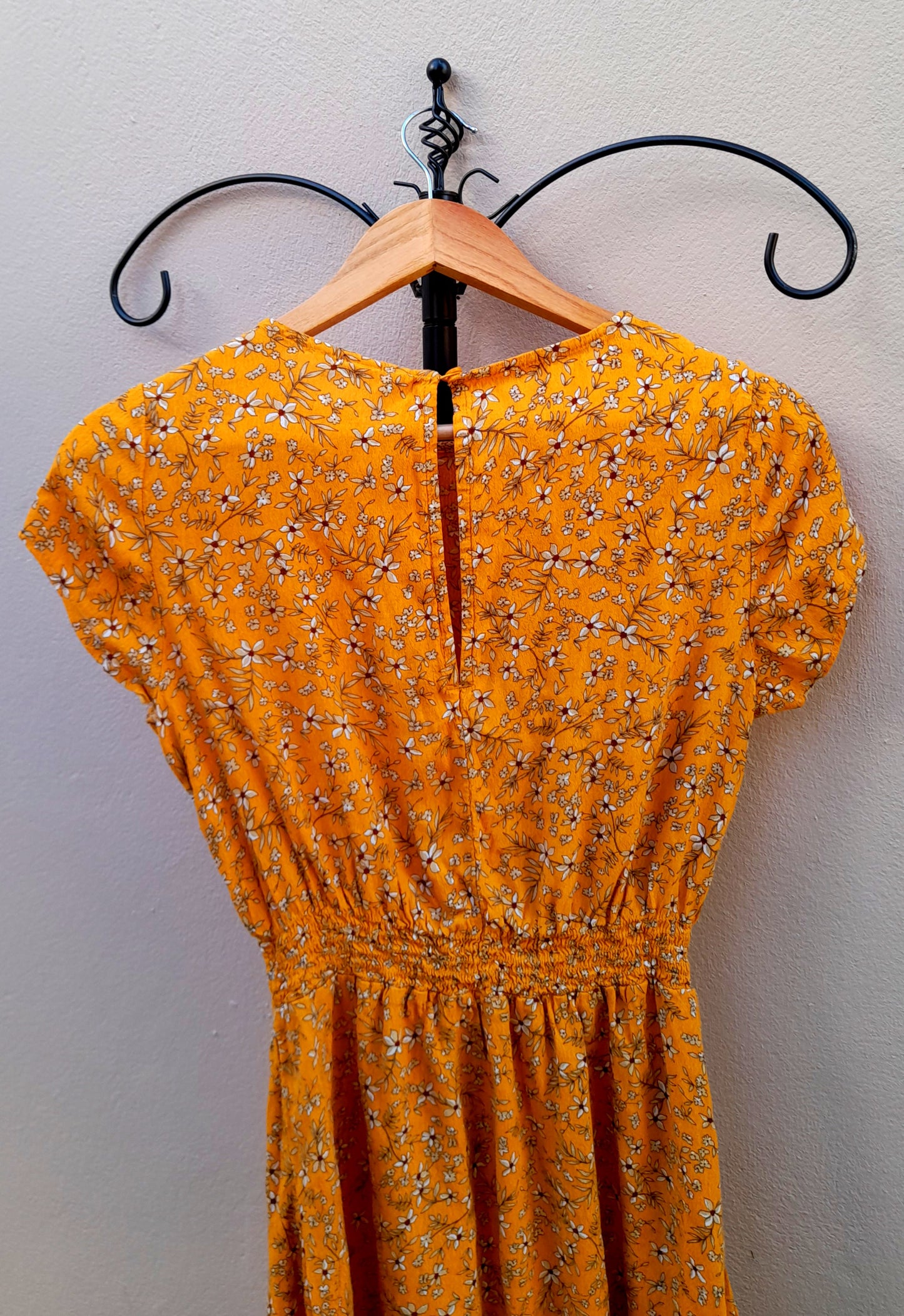 Orange Cream Flower Print Viscose Button Tea Dress