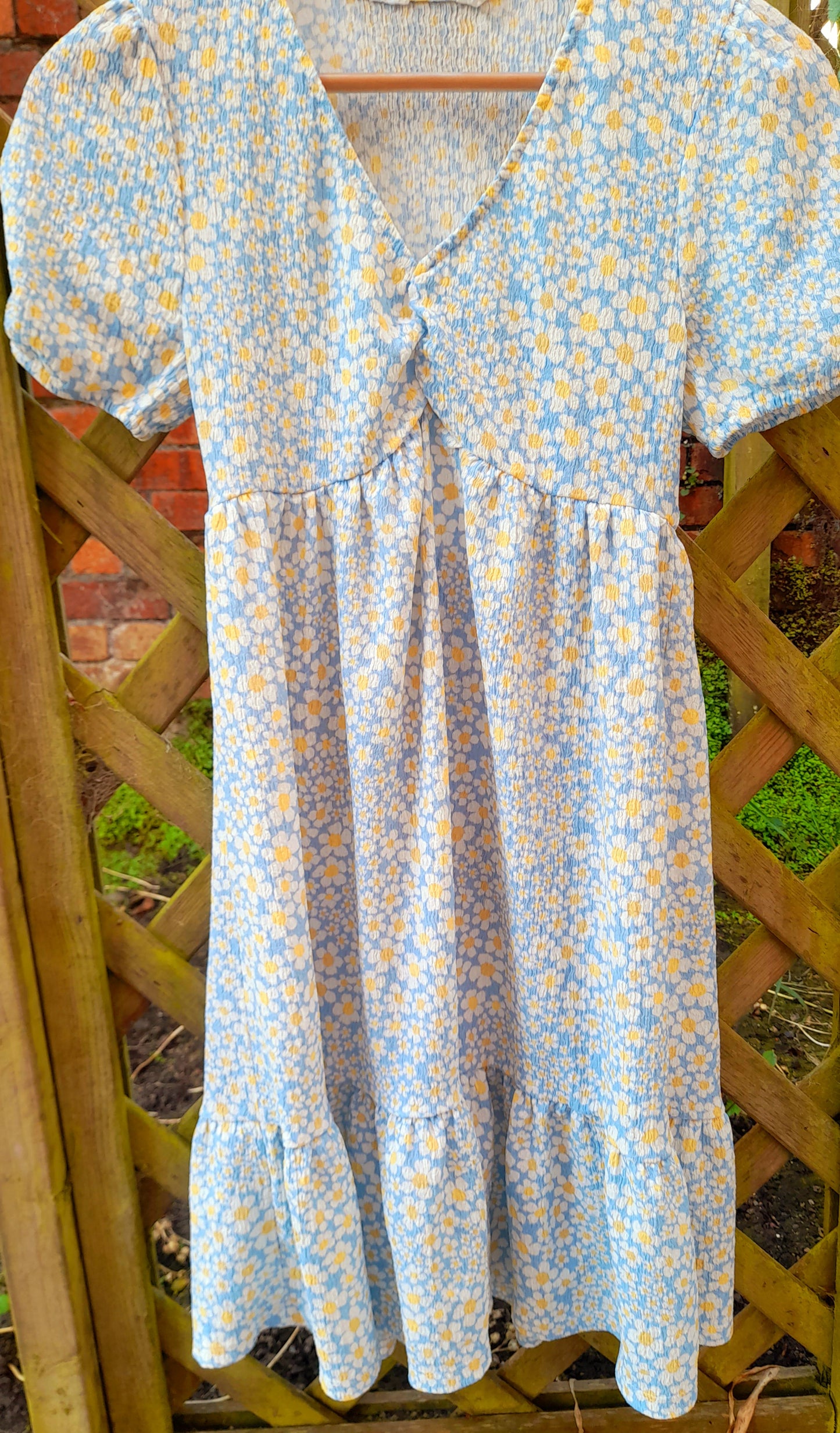 Daisy Flower Print Vintage Puff Sleeve Midi Tea Dress