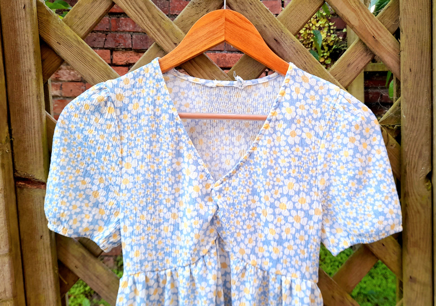 Daisy Flower Print Vintage Puff Sleeve Midi Tea Dress