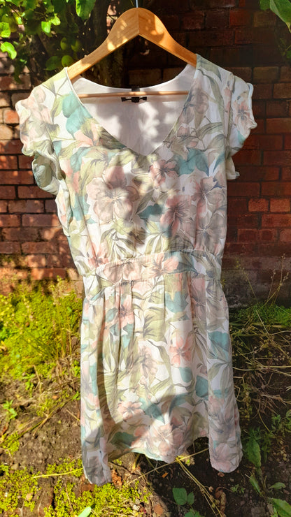 Vintage Y2K Pretty Pastel Floral Gauze Chiffon Frill Dress