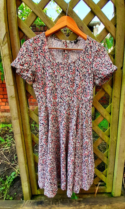 Vintage Abstract Floral Viscose Short Sleeve Midi Dress