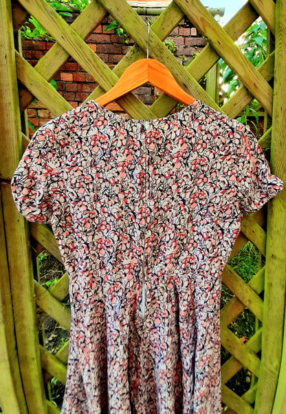 Vintage Abstract Floral Viscose Short Sleeve Midi Dress