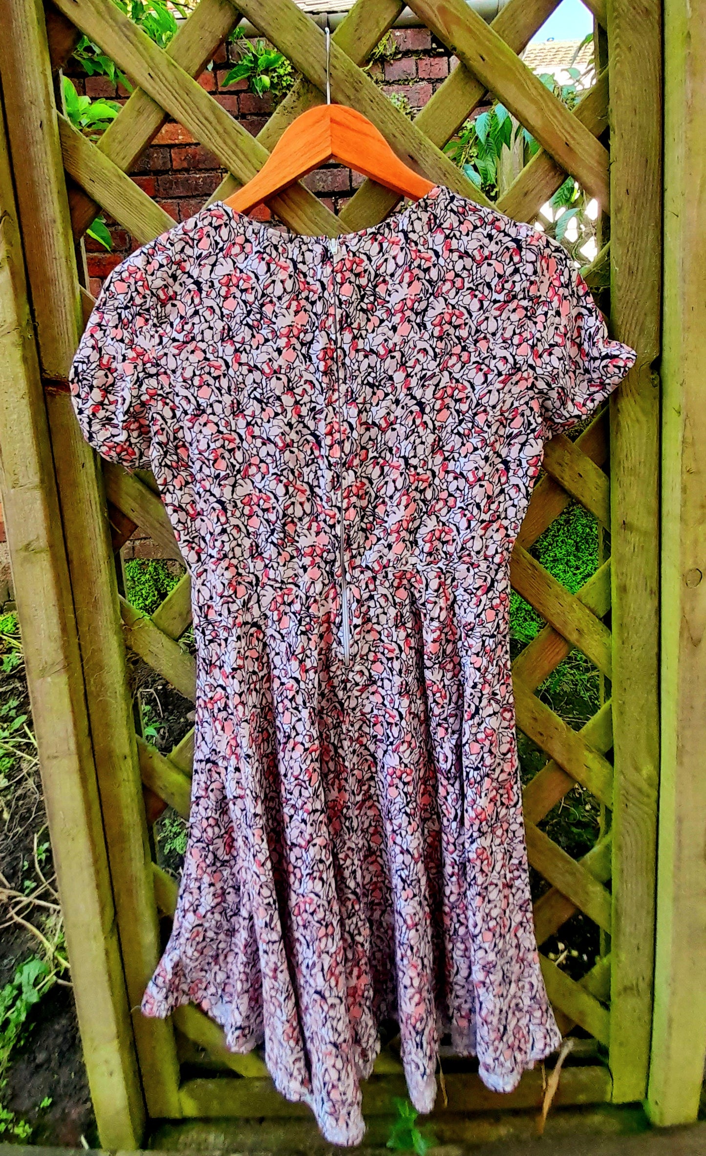 Vintage Abstract Floral Viscose Short Sleeve Midi Dress