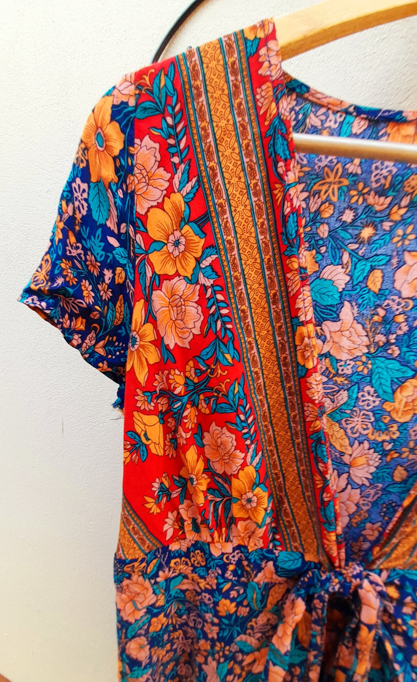 Vintage 90s Red Multicoloured Floral Rayon Wrap Mini Dress