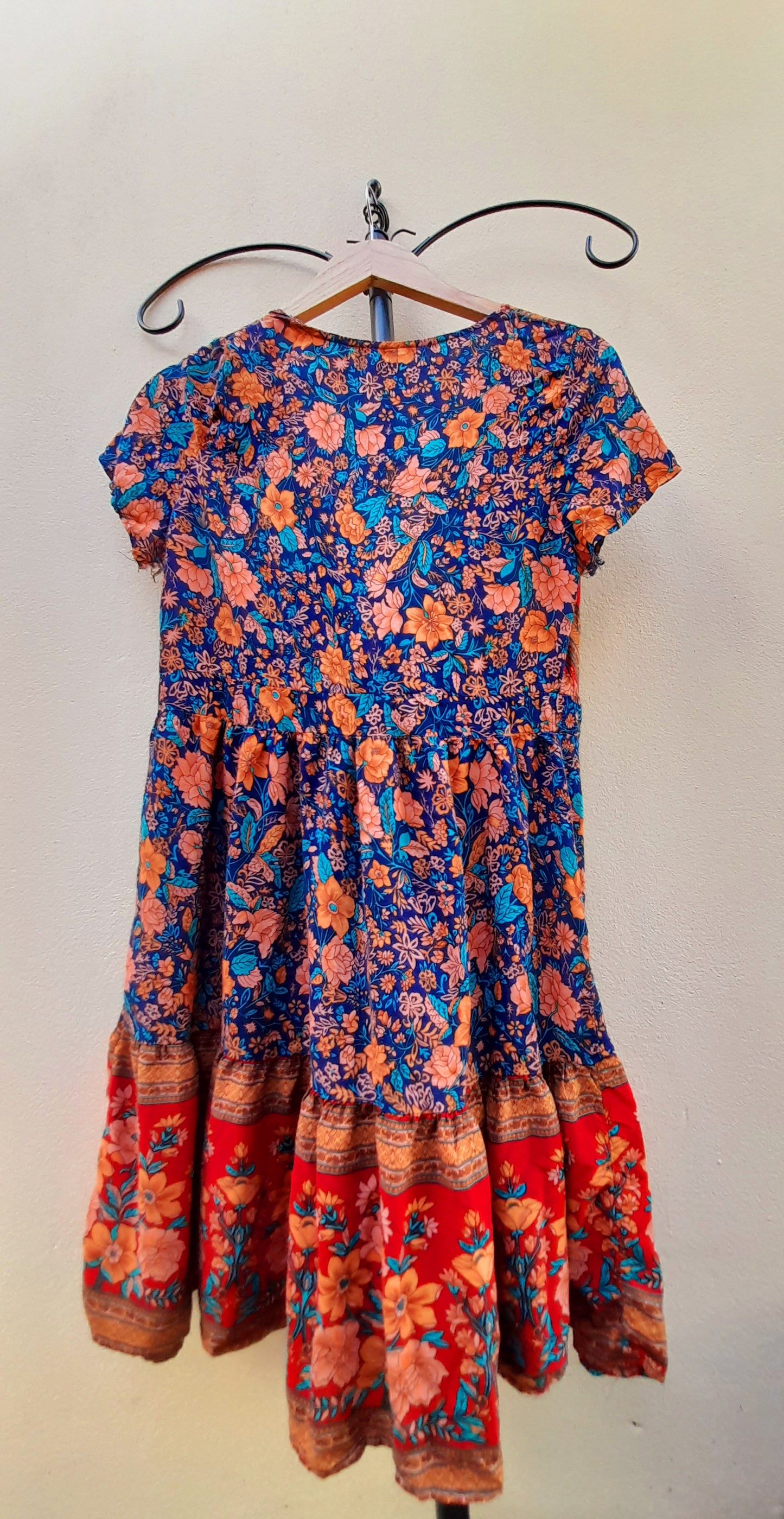 Vintage 90s Red Multicoloured Floral Rayon Wrap Mini Dress