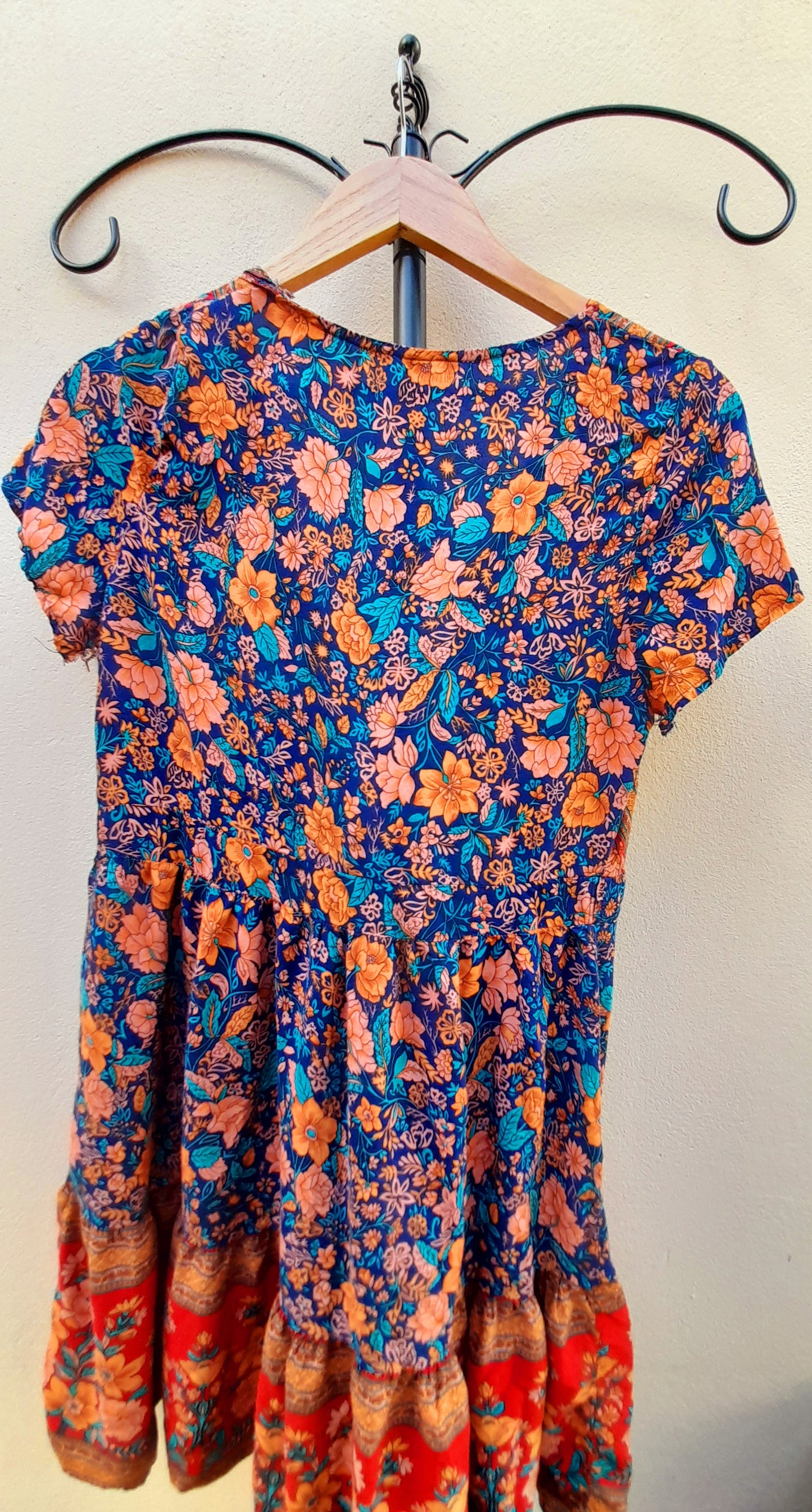 Vintage 90s Red Multicoloured Floral Rayon Wrap Mini Dress