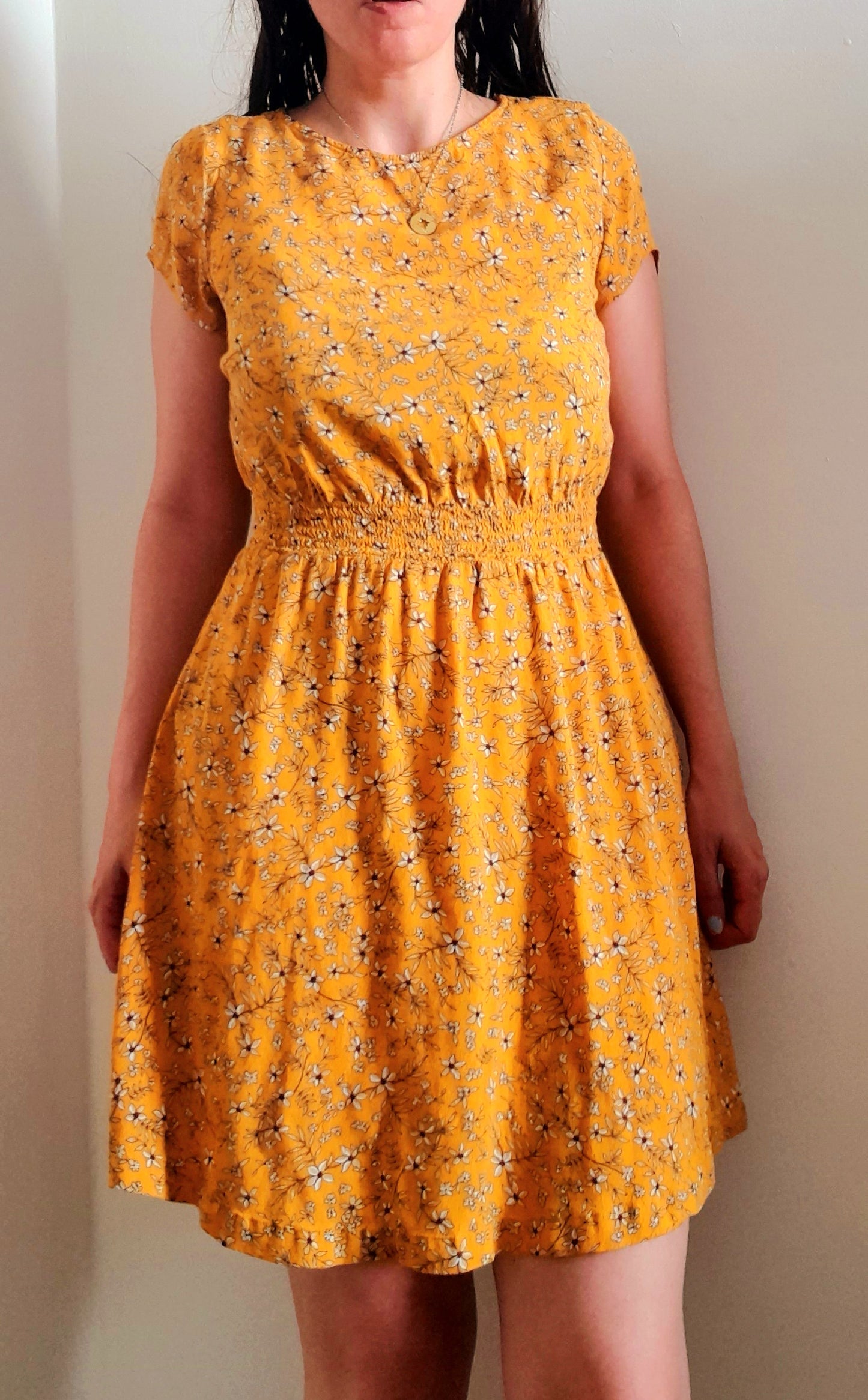 Orange Cream Flower Print Viscose Button Tea Dress