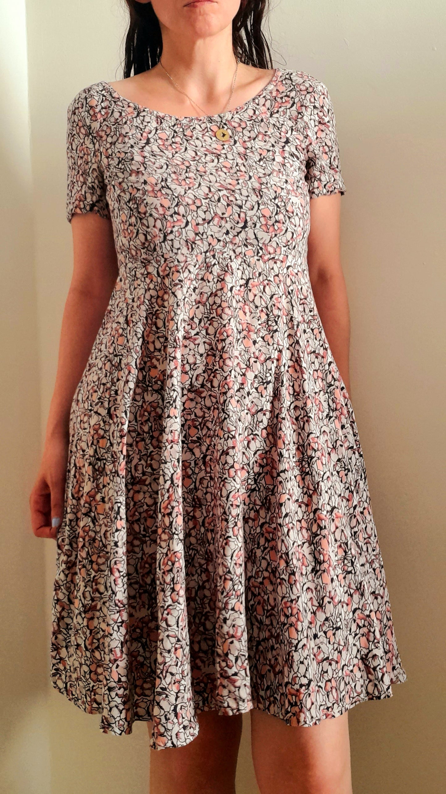 Vintage Abstract Floral Viscose Short Sleeve Midi Dress