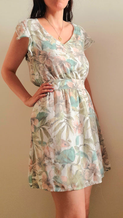 Vintage Y2K Pretty Pastel Floral Gauze Chiffon Frill Dress