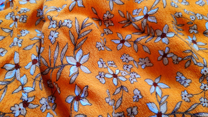 Orange Cream Flower Print Viscose Button Tea Dress