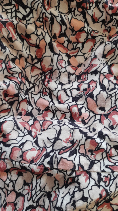 Vintage Abstract Floral Viscose Short Sleeve Midi Dress