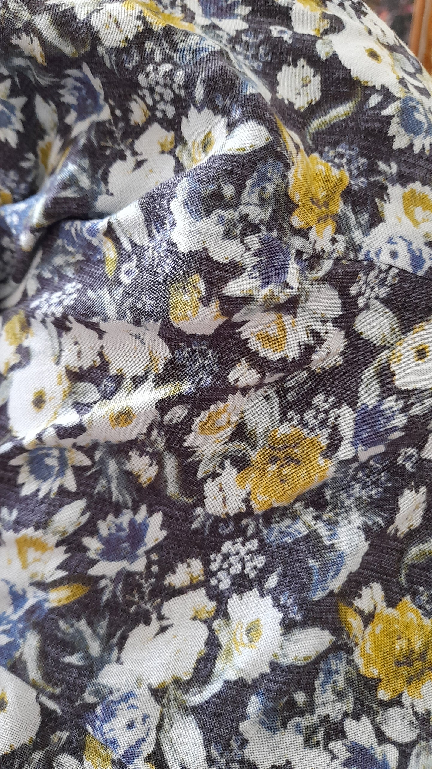 Navy Yellow Rose Print Vintage Viscose Fit & Flare Midi Dress