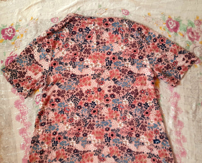 Vintage 70s Pink Floral Jersey Shift Dress