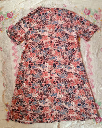 Vintage 70s Pink Floral Jersey Shift Dress
