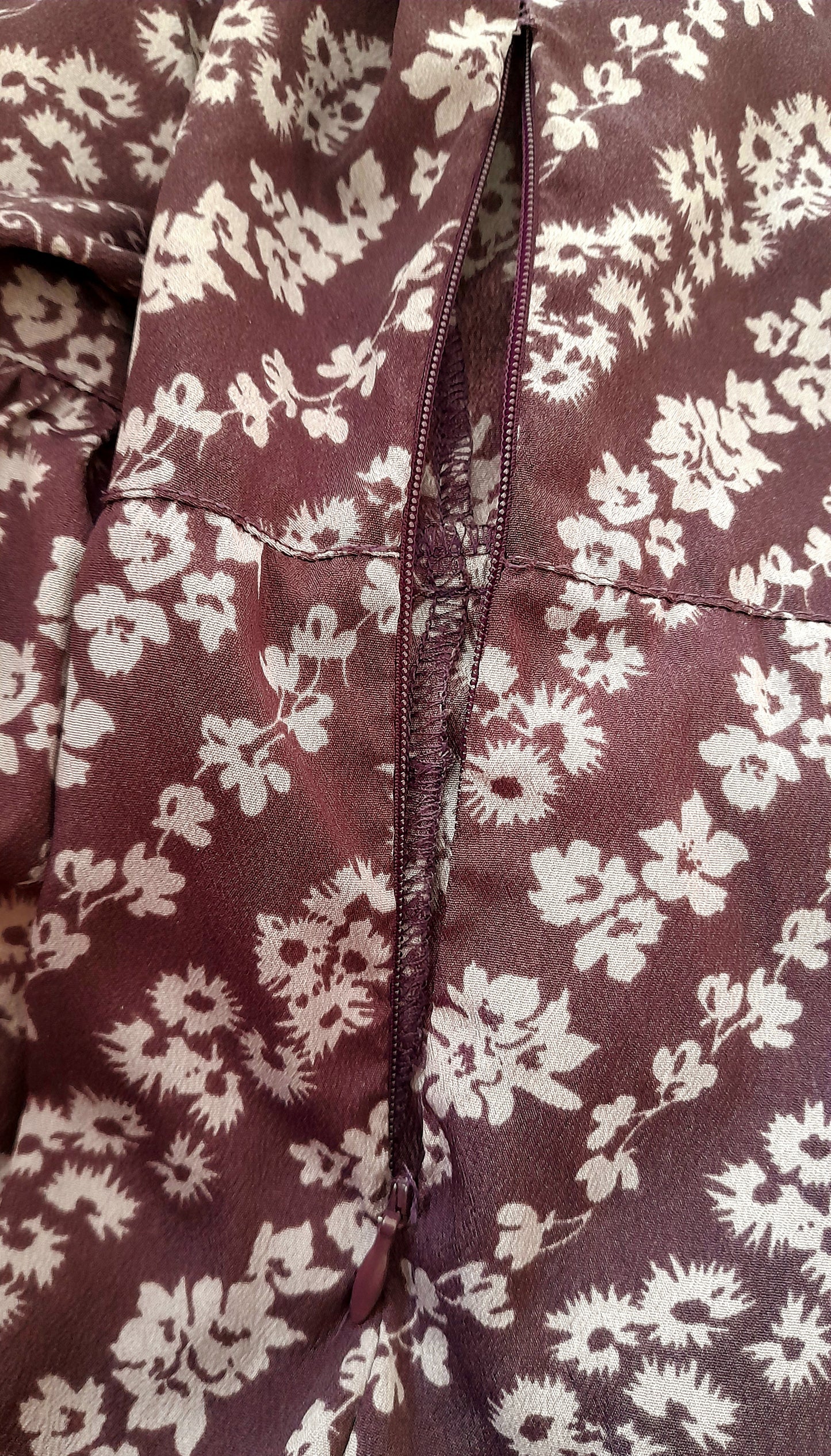 Vintage 70s Purple Floral Chiffon Mandarin Button Belted Tea Dress