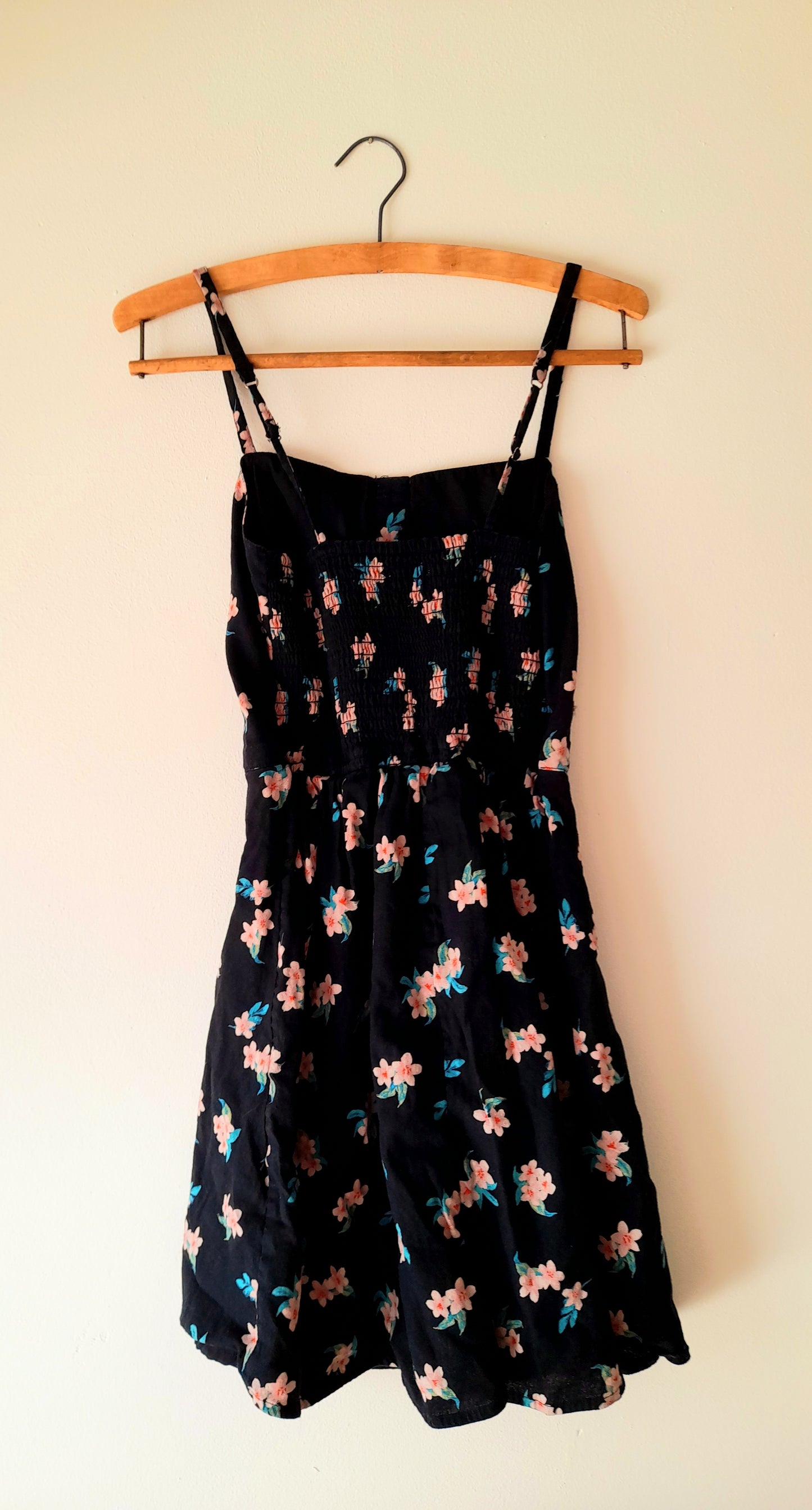 Vintage Black Pink Flower Print Cotton Blend Button Dress
