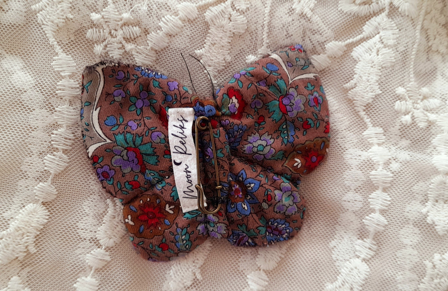 Peacock Butterfly Red Wool Felt Textile Brooch