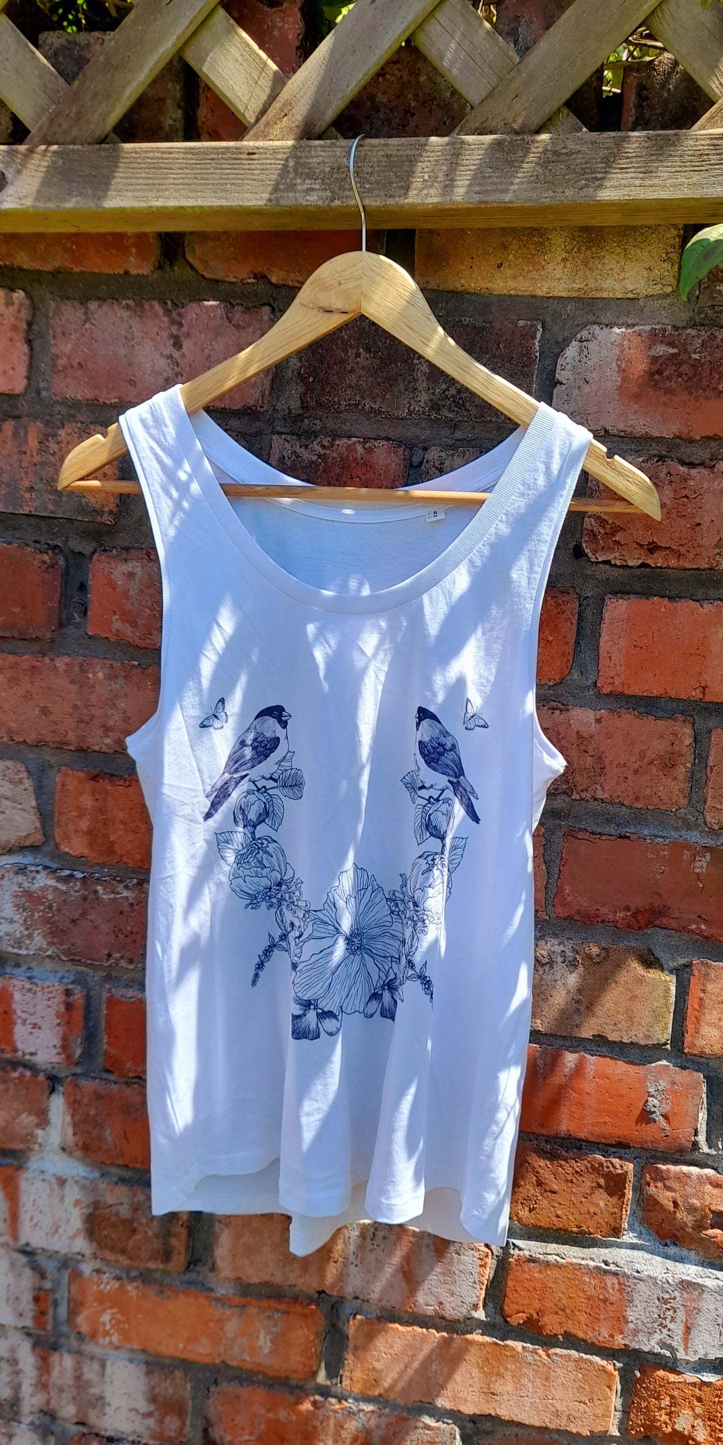 White Organic Cotton Nature Print Racer Style Vest Top