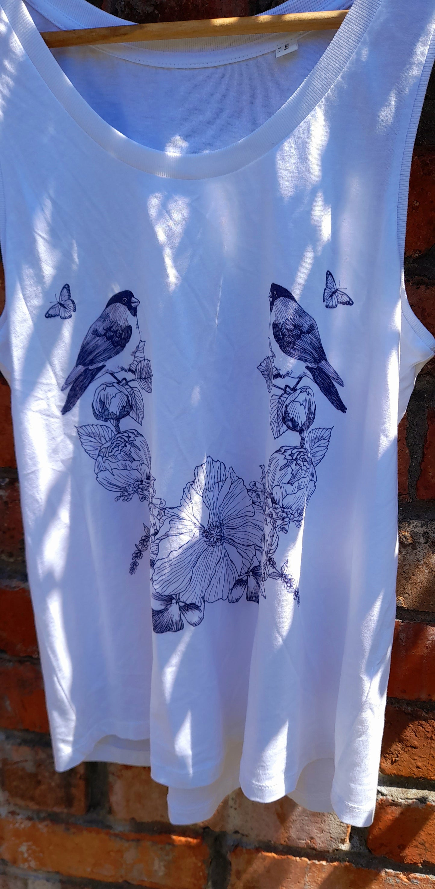 White Organic Cotton Nature Print Racer Style Vest Top