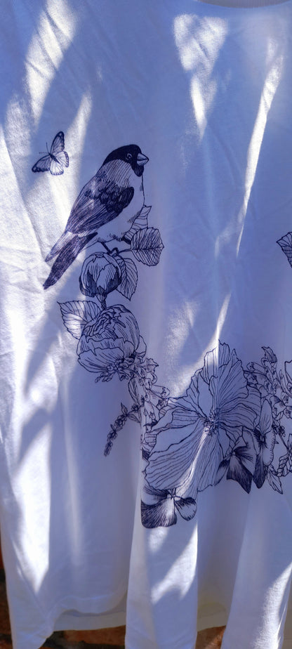 White Organic Cotton Nature Print Racer Style Vest Top