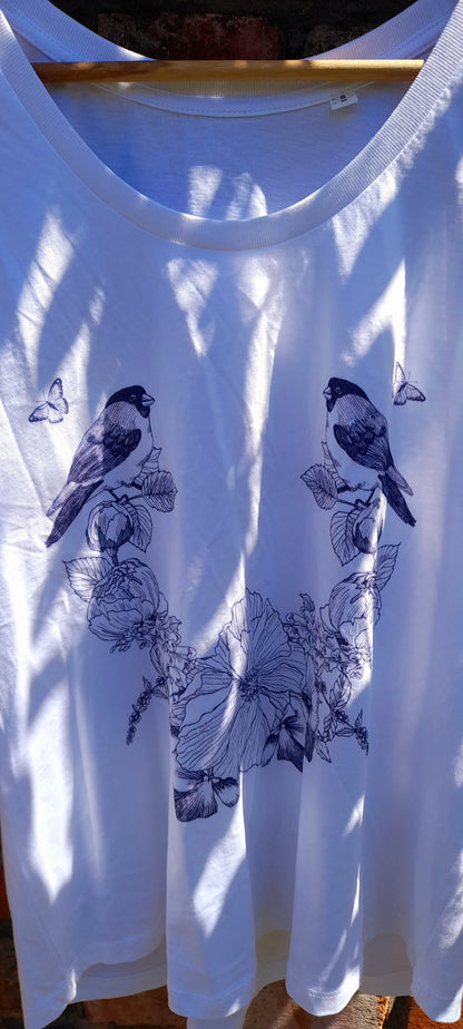 White Organic Cotton Nature Print Racer Style Vest Top