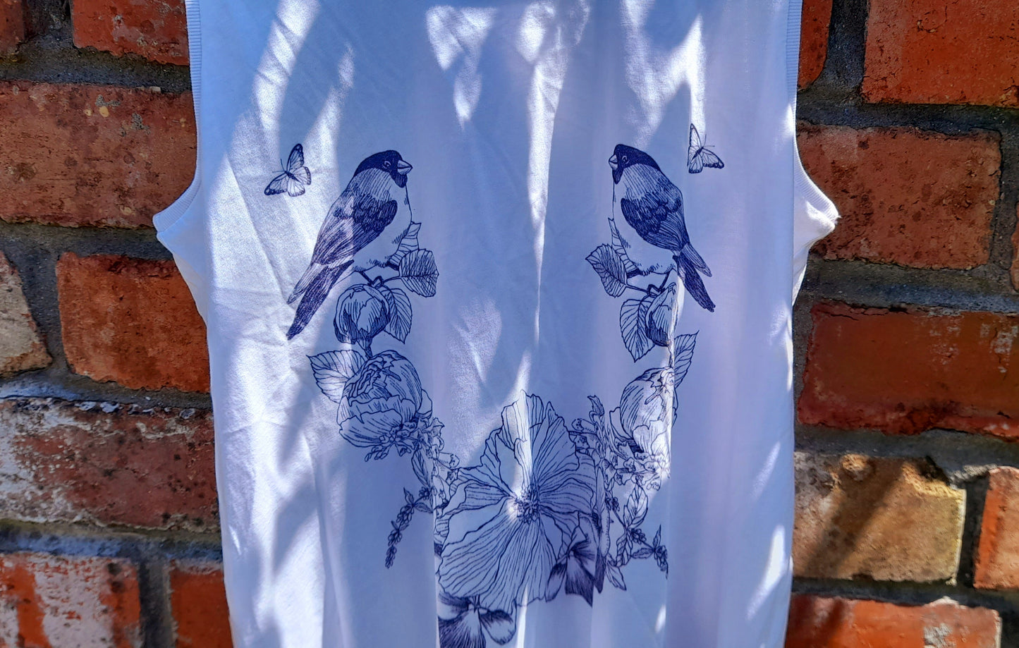 White Organic Cotton Nature Print Racer Style Vest Top