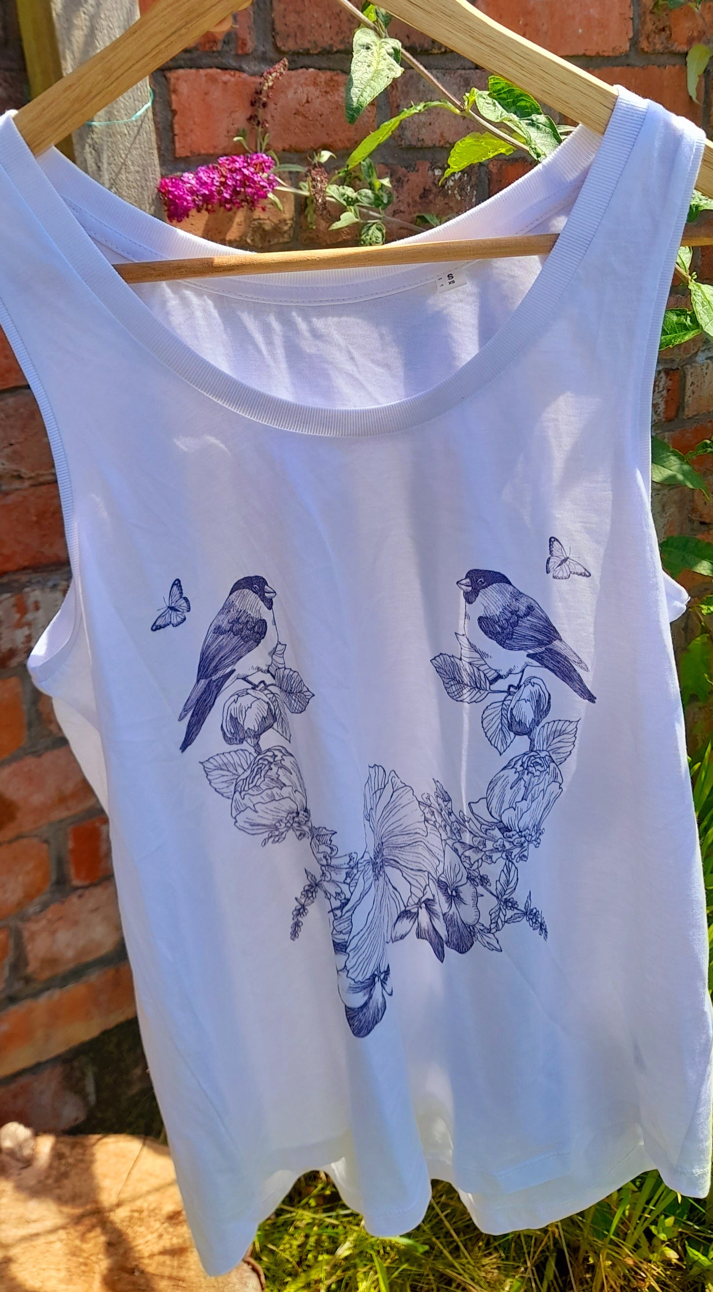 White Organic Cotton Nature Print Racer Style Vest Top