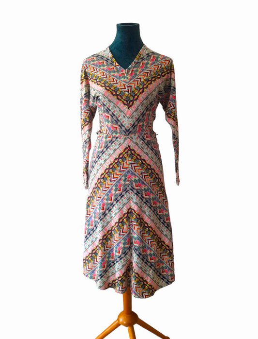 Vintage JEAN PAUL 70s Multicoloured Chevron Dress