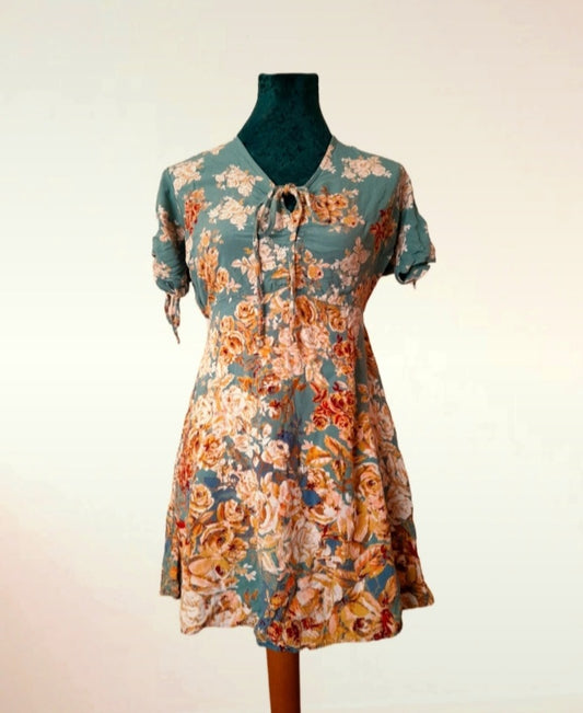 Vintage Nostalgia Sage Green Gold Rose Tea Dress