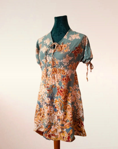 Vintage Nostalgia Sage Green Gold Rose Tea Dress