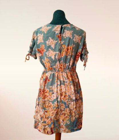 Vintage Nostalgia Sage Green Gold Rose Tea Dress