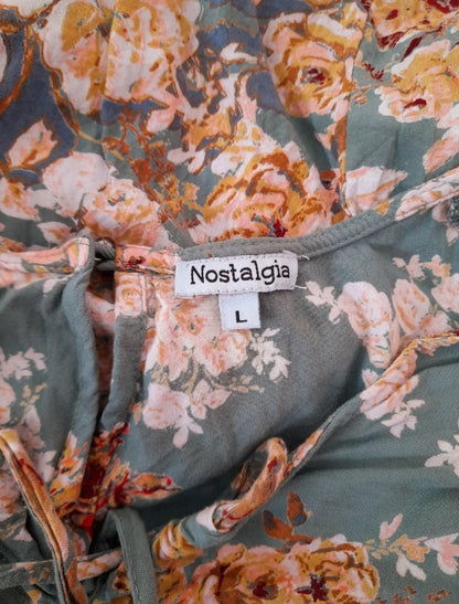 Vintage Nostalgia Sage Green Gold Rose Tea Dress