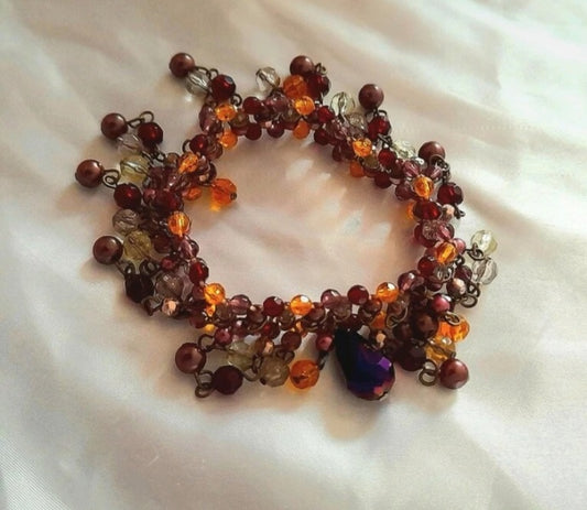 Reworked Vintage Beaded Tassel Elastic Bracelet