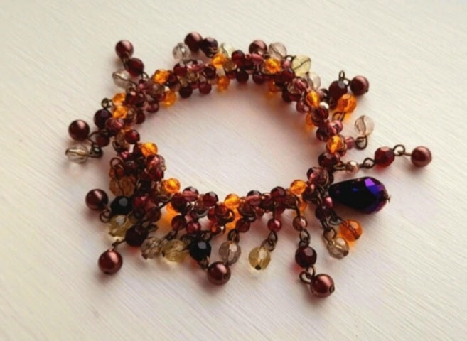 Reworked Vintage Beaded Tassel Elastic Bracelet